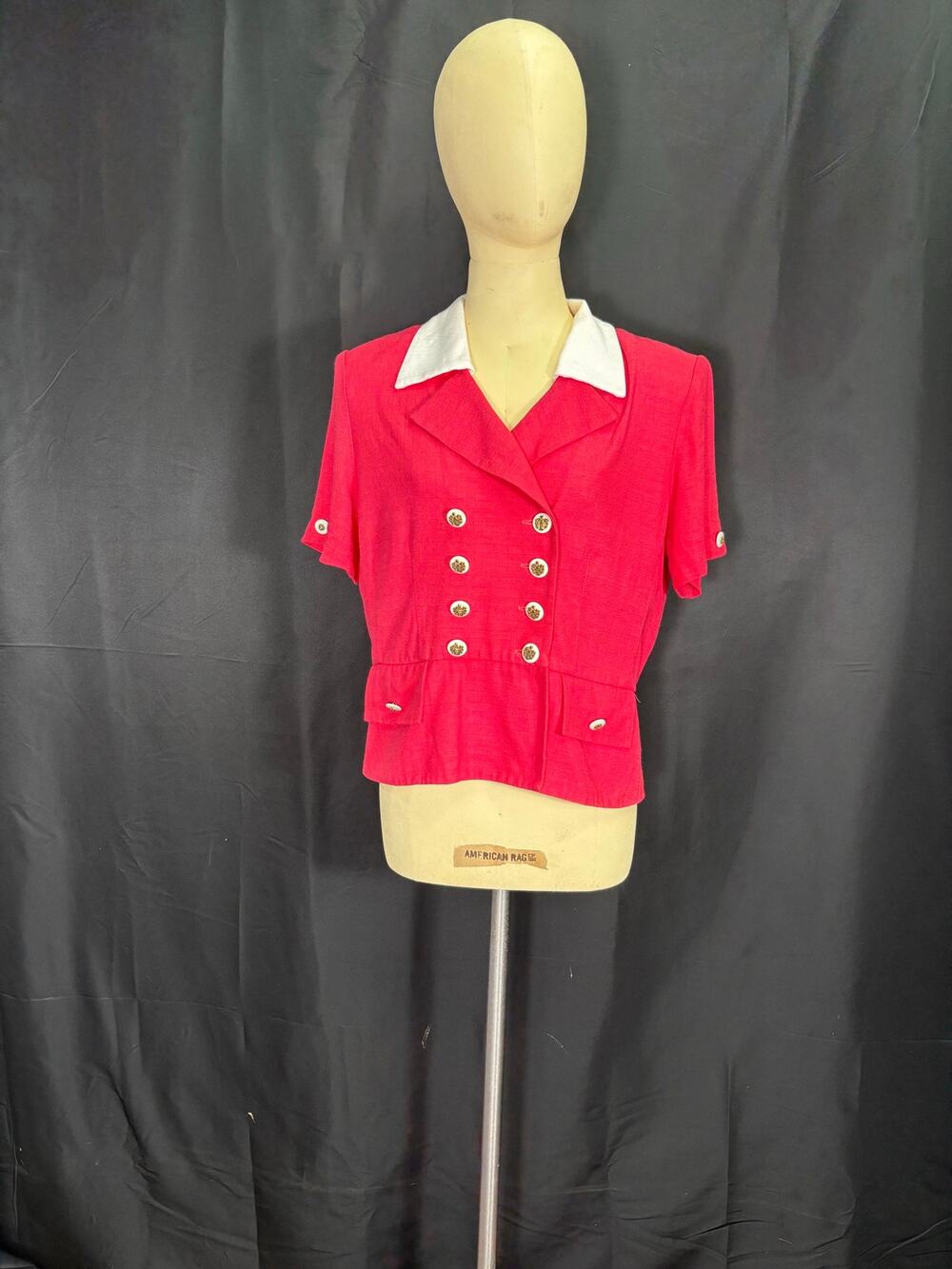 Vintage Petite Perceptions By Irene B Salmon Suit Top, Short Sleeve Blouse